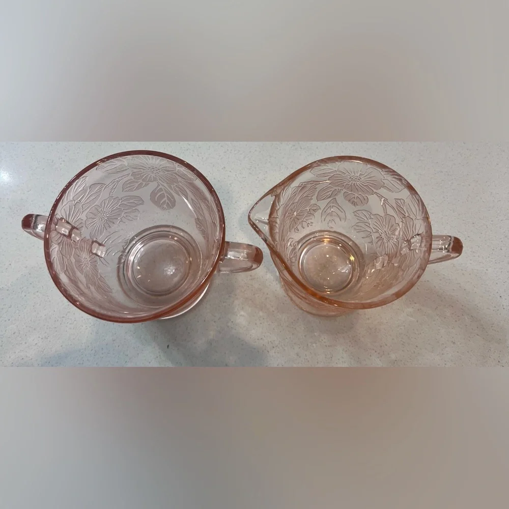 Vintage 1930s‎ MacBeth-Evans Sugar & Creamer Bowls Dogwood Pink Depression Glass